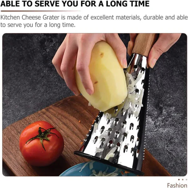 Stainless Steel 3-Sided Grater with Wooden Handle