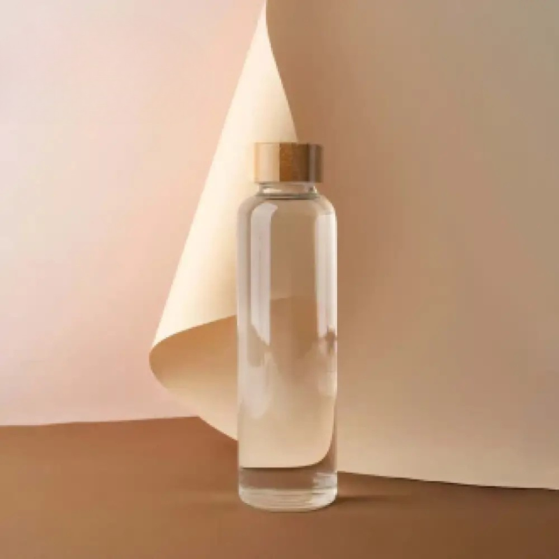 Cylinderical Shape Glass Bottle With Organic Bamboo Lid