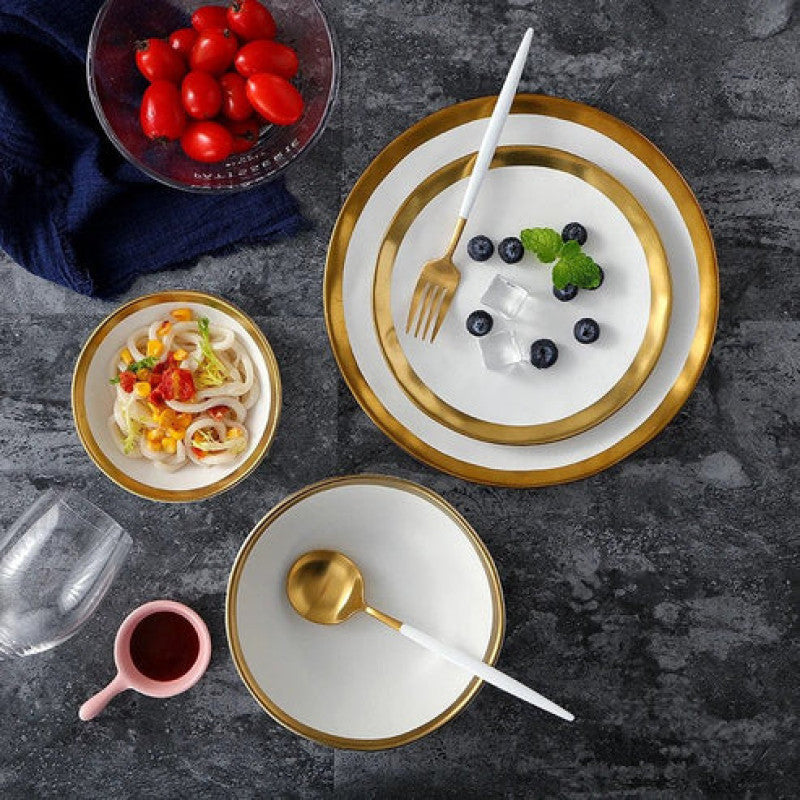 European Gold Rimmed Porcelain Plate Set – 18 Pcs | Elegant Fine Dinnerware Adornia Pakistan