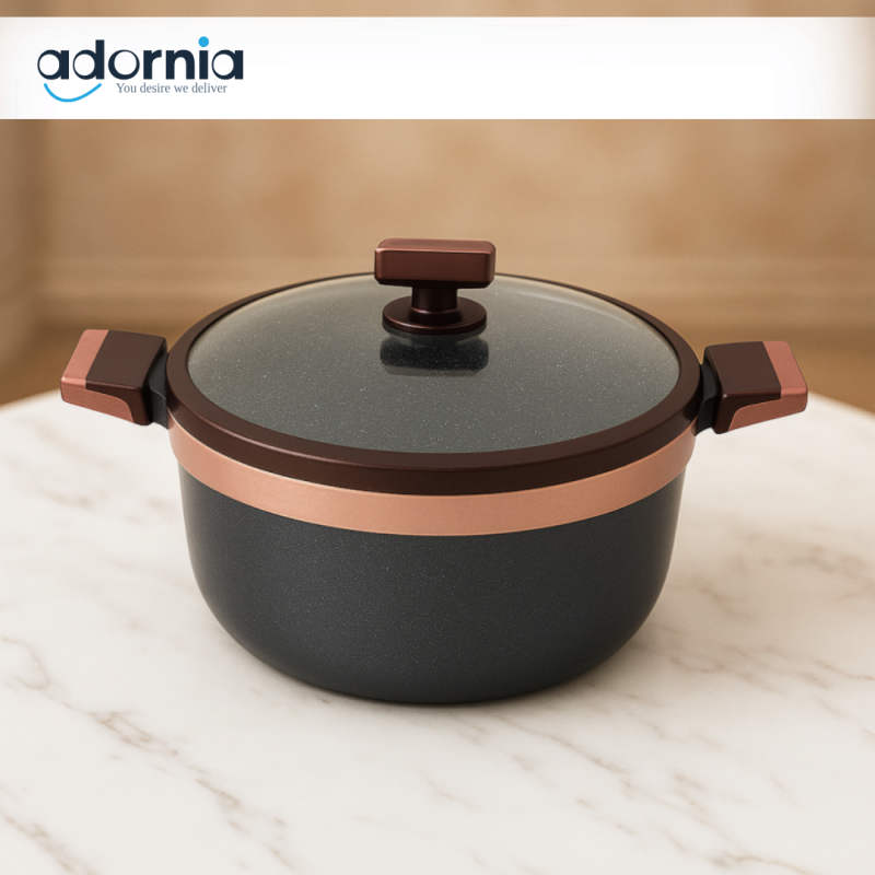 ALPENBERG NON-STICK CASSEROLE POT WITH GLASS LID – MARBLE COATED COOKWARE - 32CM