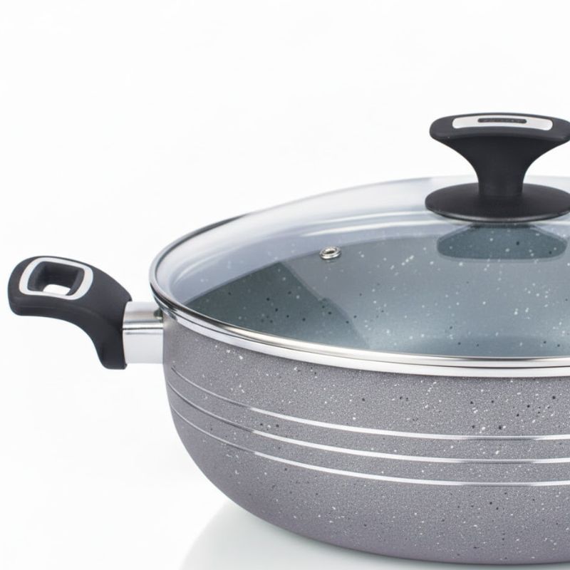 Kitchen King 26cm Marbelo Marble-Coated Wok / Karahi with Glass Lid
