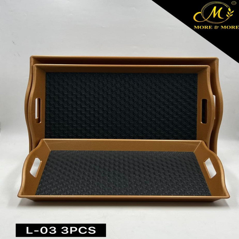 Rustic Elegance Leather Tray Trio with Coffee Brown Edging – 3 Piece Decorative Set