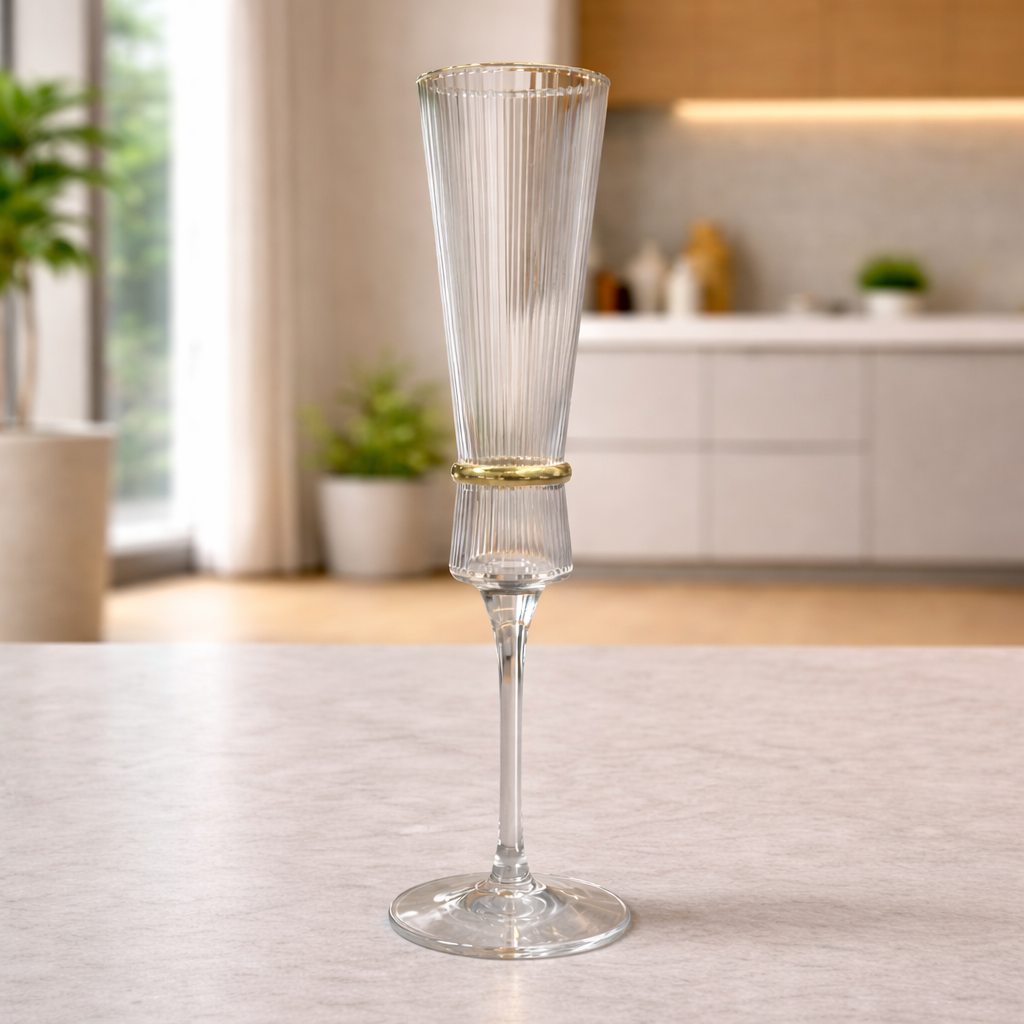 Crystal Golden Champagne Flutes – Set of 6