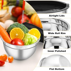 5-Pieces Stainless Steel Salad Bowl Set with Lid