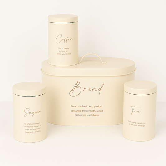 4-Piece Metal Bread Bin and Canister Set - White