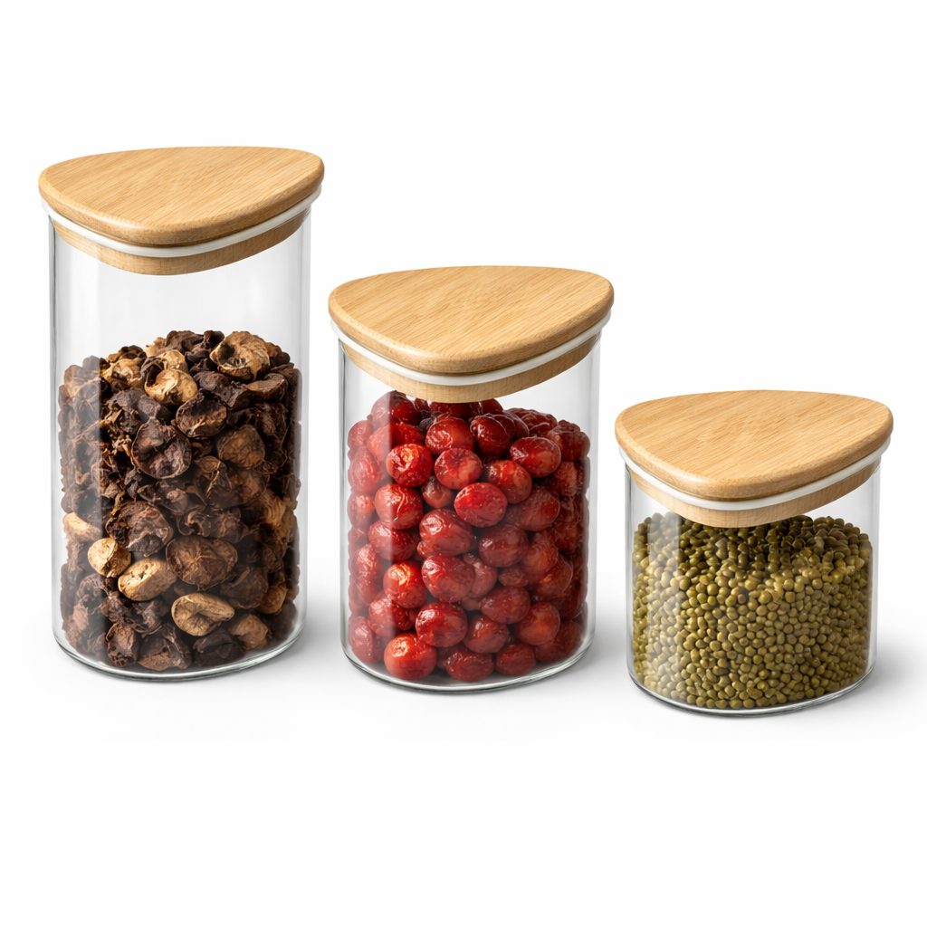 3-Piece Glass Storage Jar Set with Bamboo Lids – Small, Medium & Large - MYK DEALS