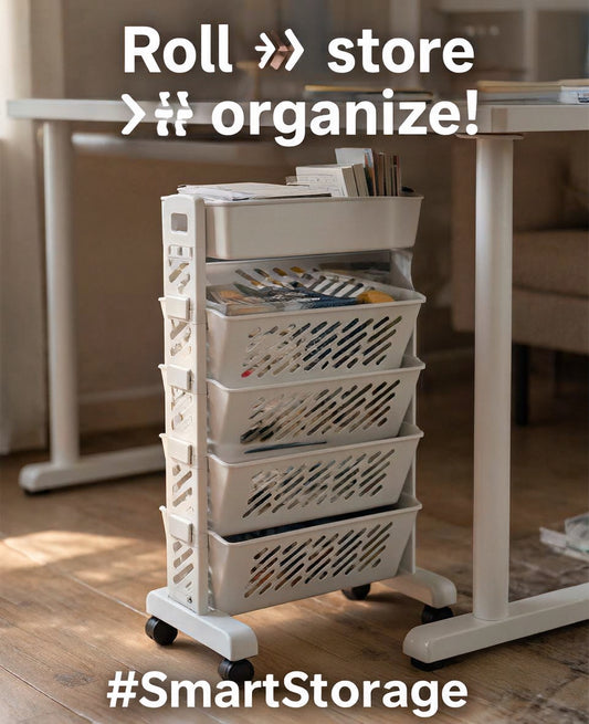 6-Layer Movable Bookshelf with Wheels – Plastic Storage Organizer Cart