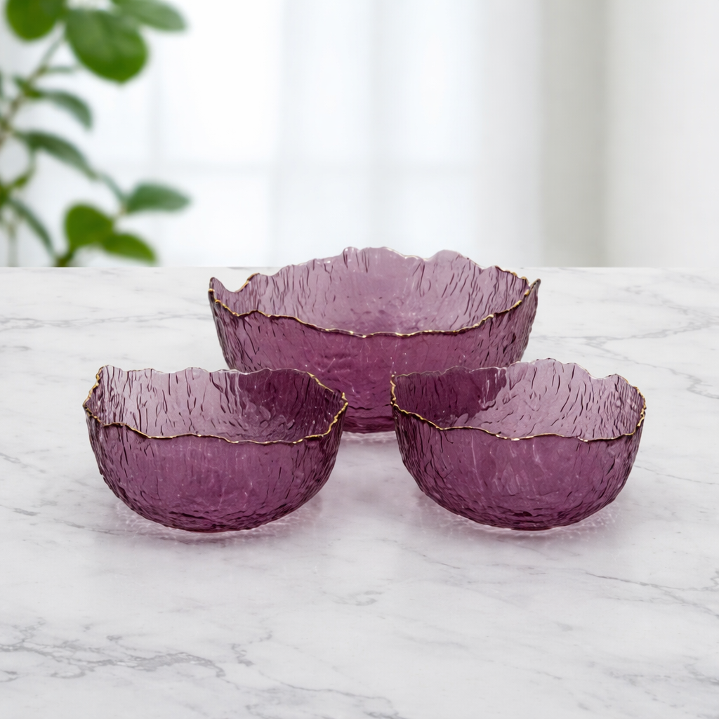 7 Pcs Premium Textured Glass Fruit Bowl Set – Purple