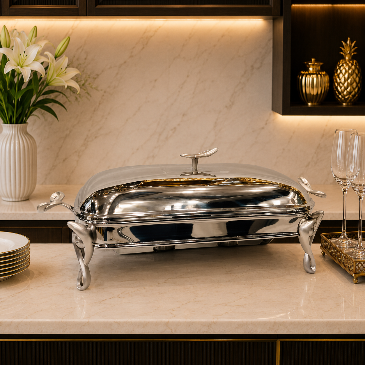 Premium 3L Rectanguler Stainless Steel Chafing Dish – Silver Finish