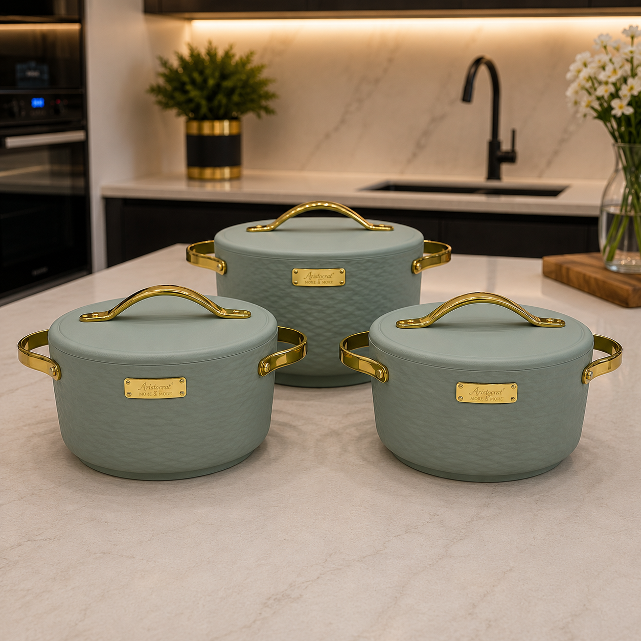 3Pcs Premium Green Insulated Hotpot