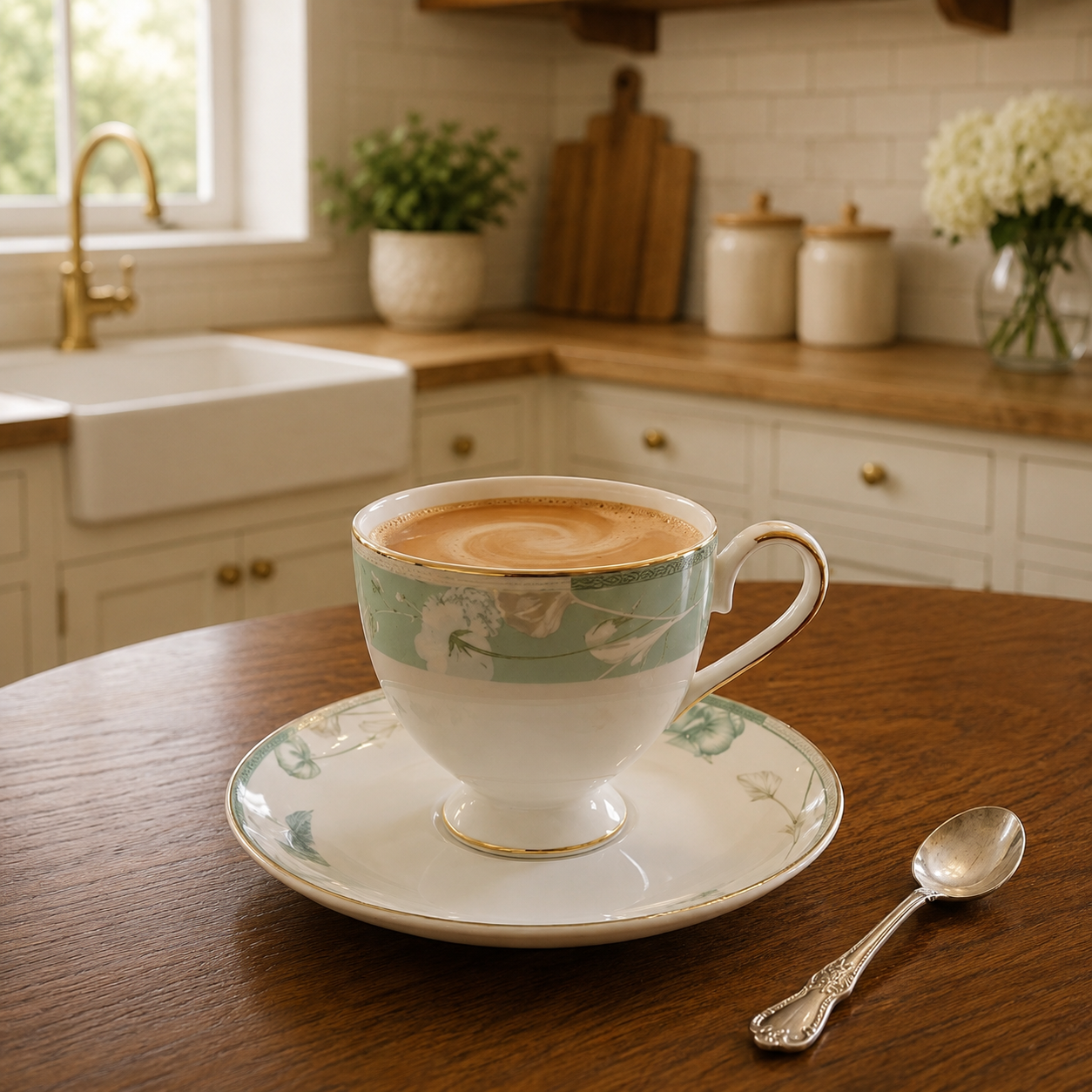 Porcelain 6-Piece Cup & Saucer Set – Elegant Mint Floral Tea Cup
