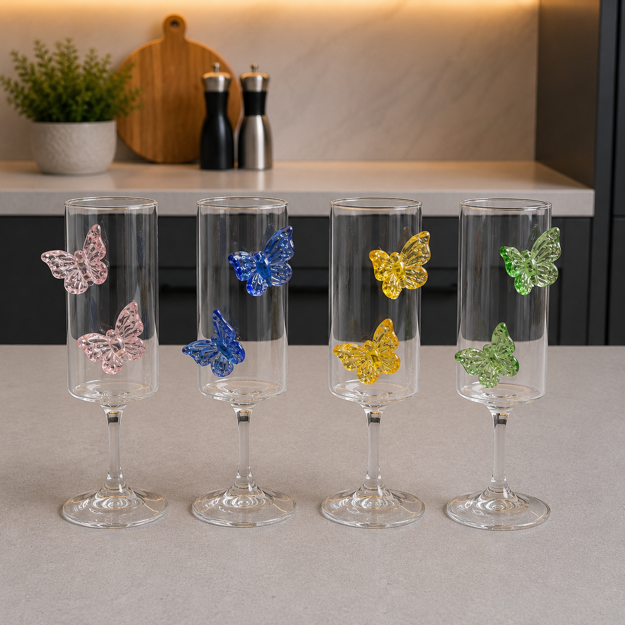 Crystal Butterfly Flute Glass – 4 Colors