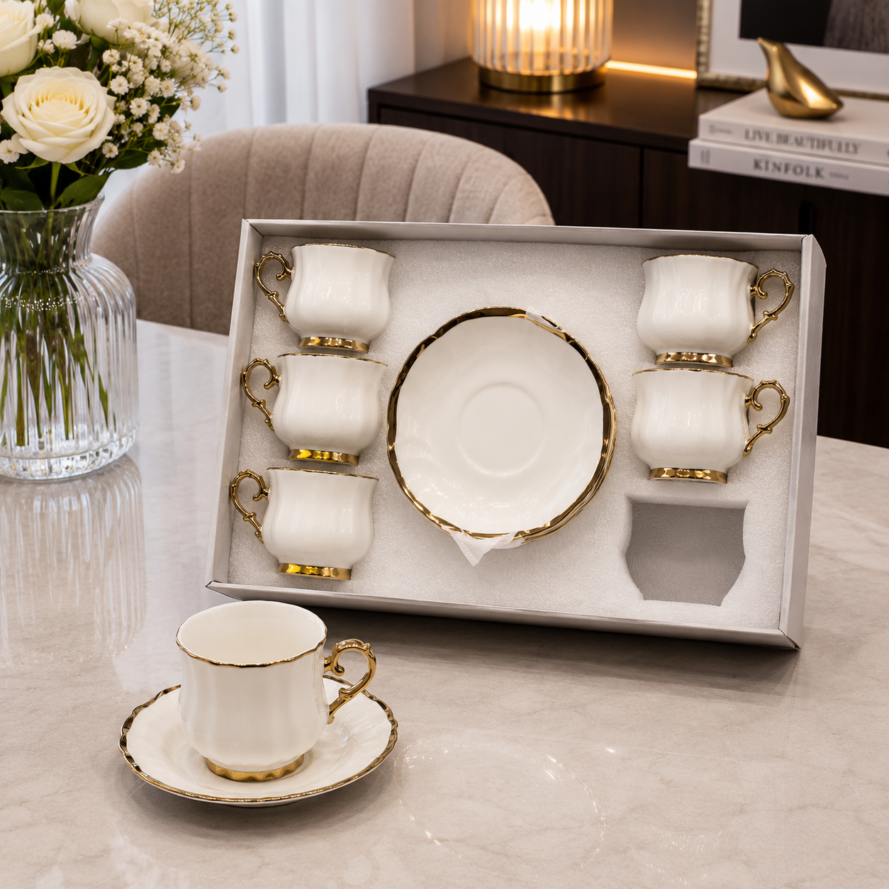 Ivory Royale Ceramic Coffee Set - 12Pcs