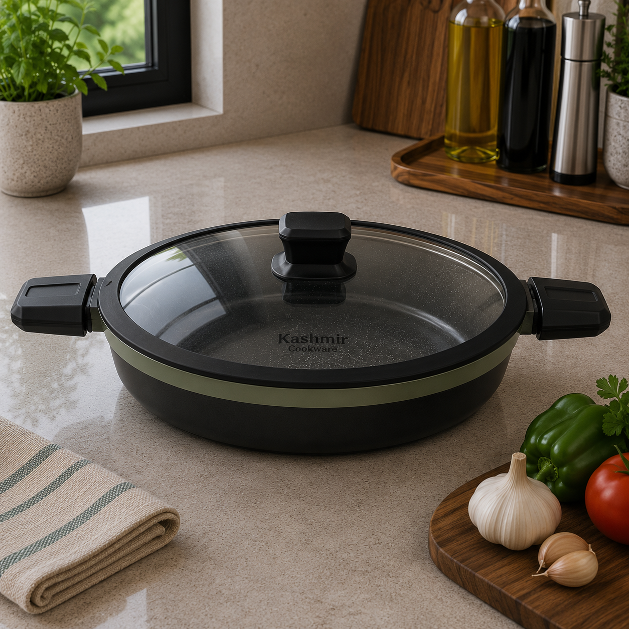 Alpenberg Shallow Pot with Glass Lid - 34cm