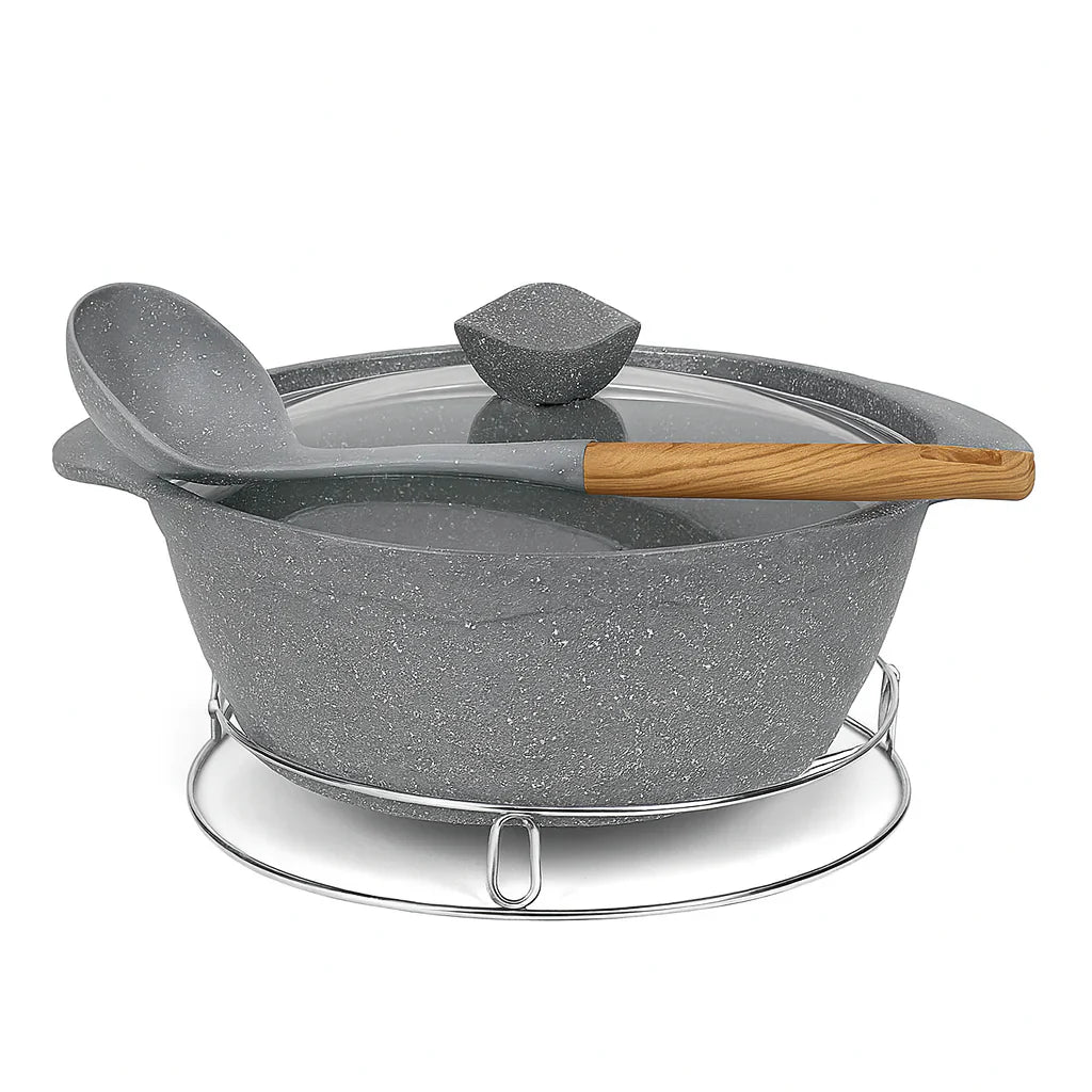 Kung Fu Master Non-Stick Cooking Pot with Induction Plate, Iron Stand & Spoon - 36cm