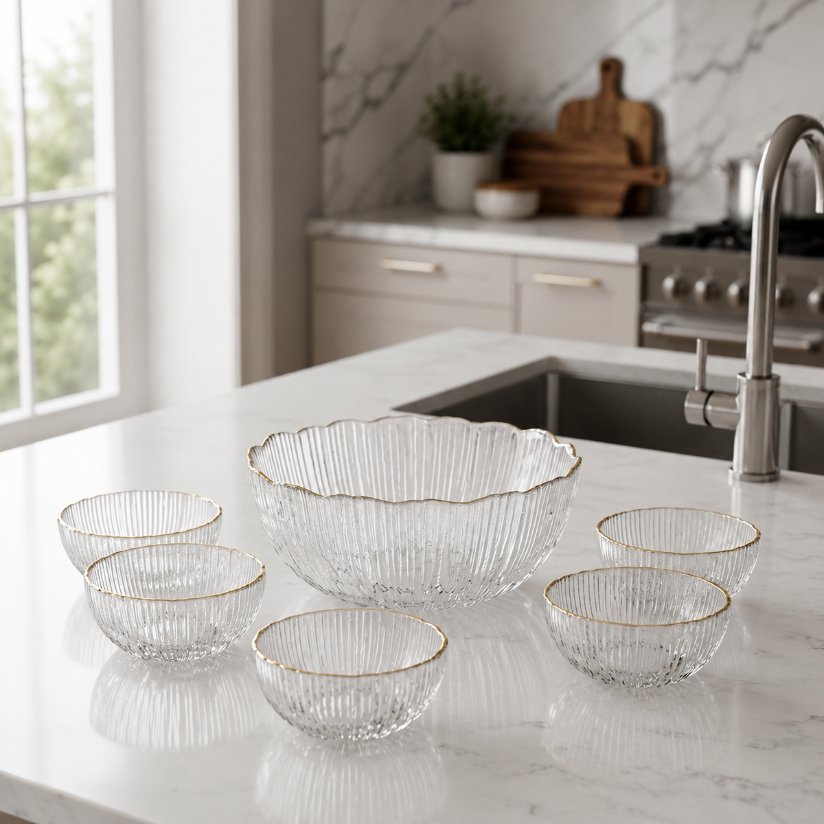 Blush Bloom Glass Bowl Set – 7 Pieces