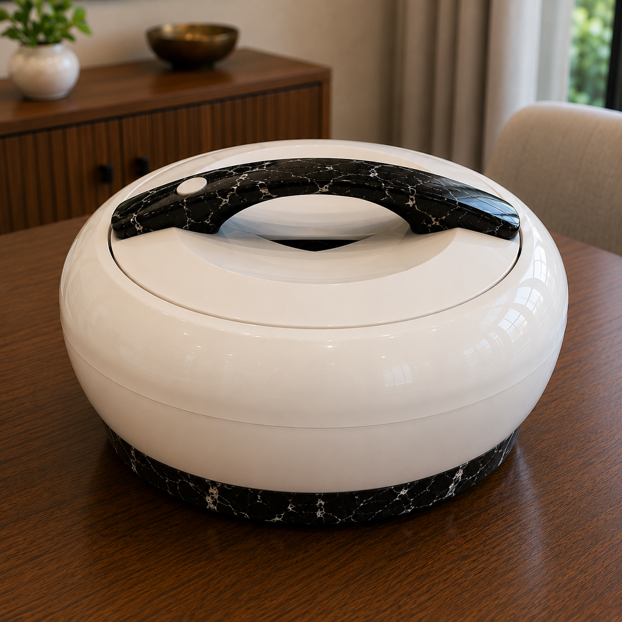 White Hot Pot with Black Marble Handle