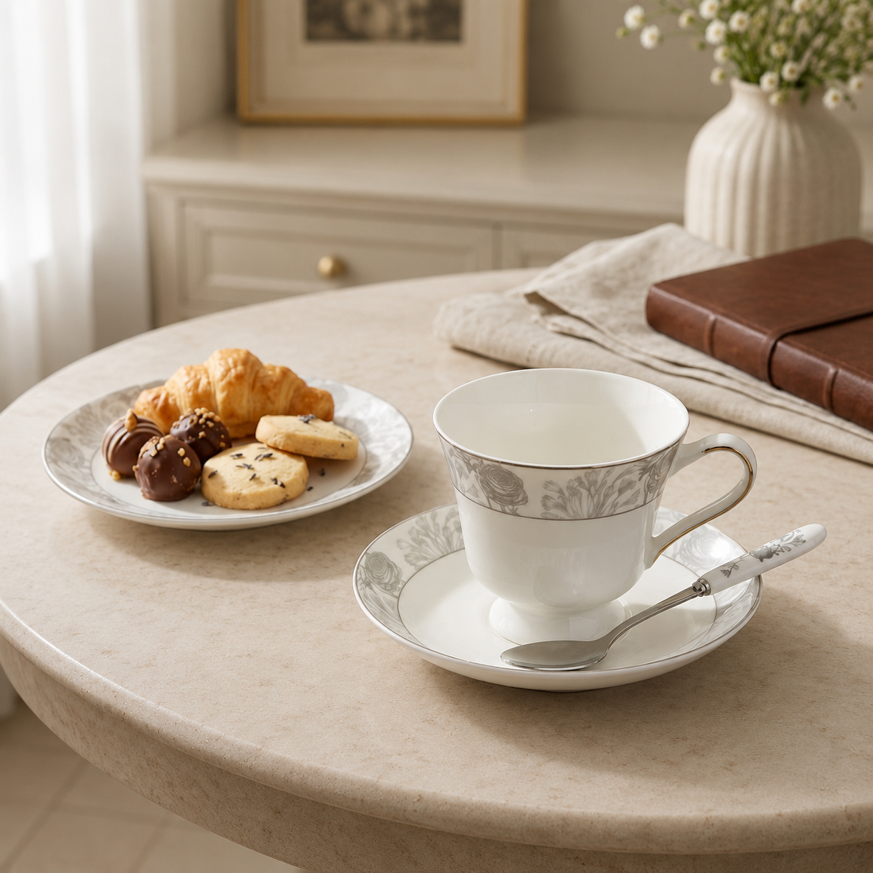 Grey Floral Dinnerware Set