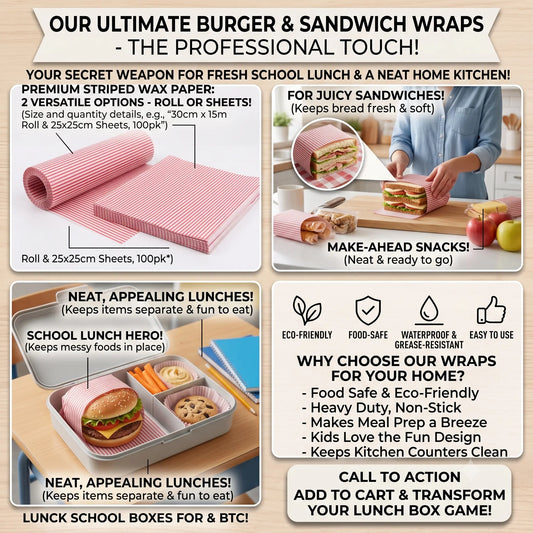Food Grade Wax Paper Sheets – 50 Pcs Grease-Proof Food Wrapping Paper