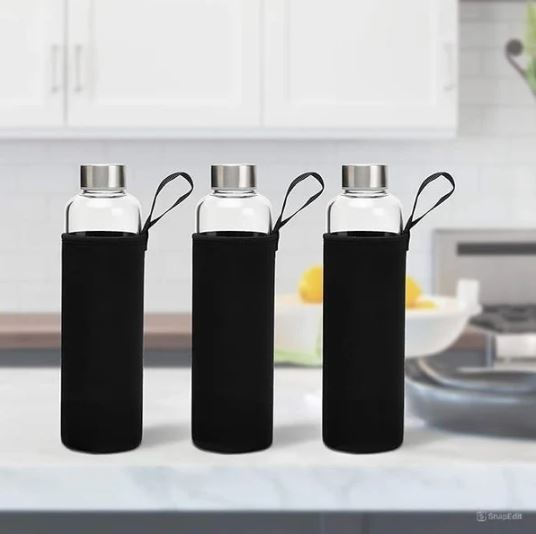Borosilicate Glass Water Bottle Stainless Steel Leakproof Lid And Cover