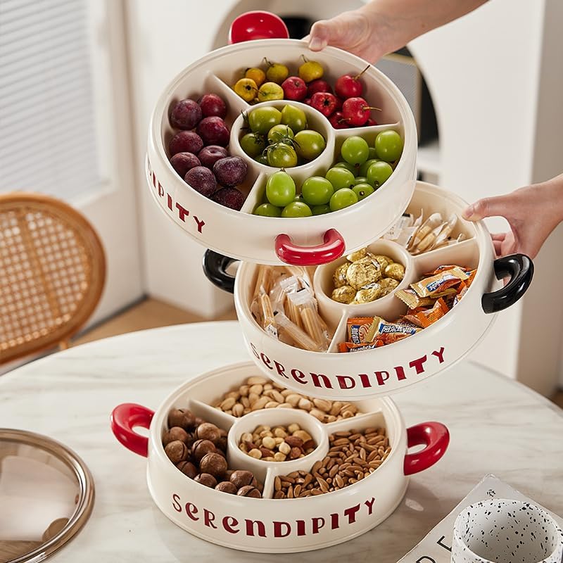 Snack Serving Tray with Lid, Empty Sectional Nuts & Dry Fruit Tray, Veggie Serving Platter, Candy Dish