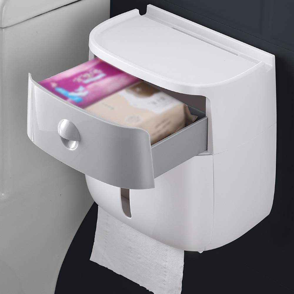 Wall-Mounted Multifunctional Toilet Paper Dispenser, Compatible with Roll Paper Kitchen Paper Storage with Drawer for Bathroom, Kitchen