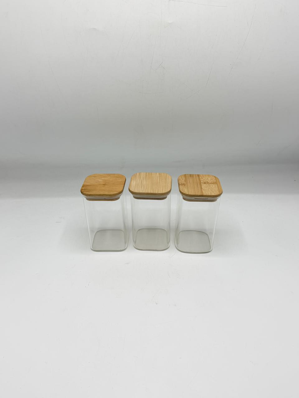 270Ml Square Glass Storage Container Set - 3 Piece Bamboo Lids