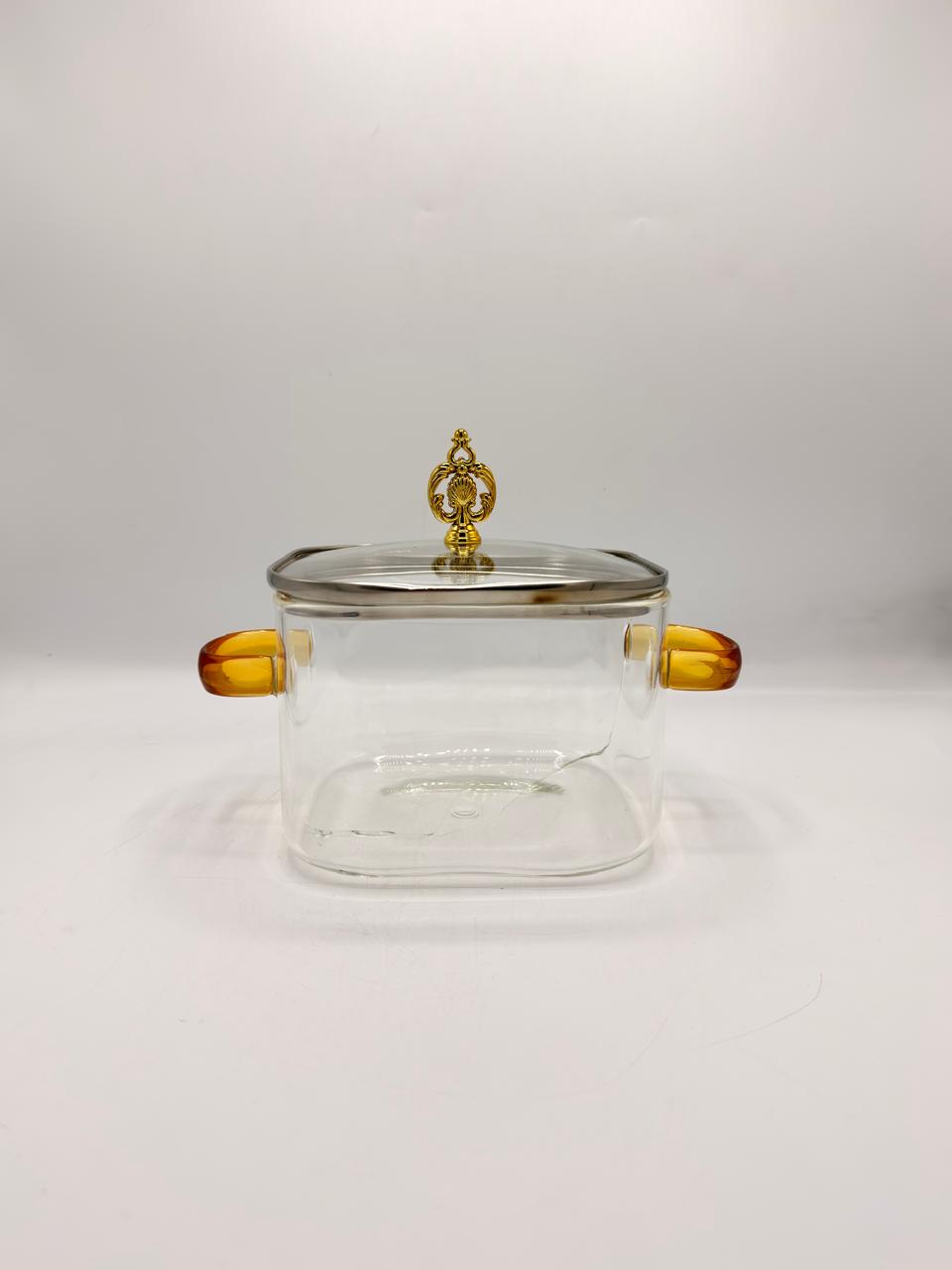 Glass Storage Canister with Amber Handles & Gold Finial Lid