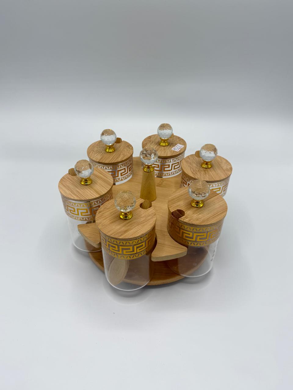 Rotating Greek Key Crystal Knob Spice Set
