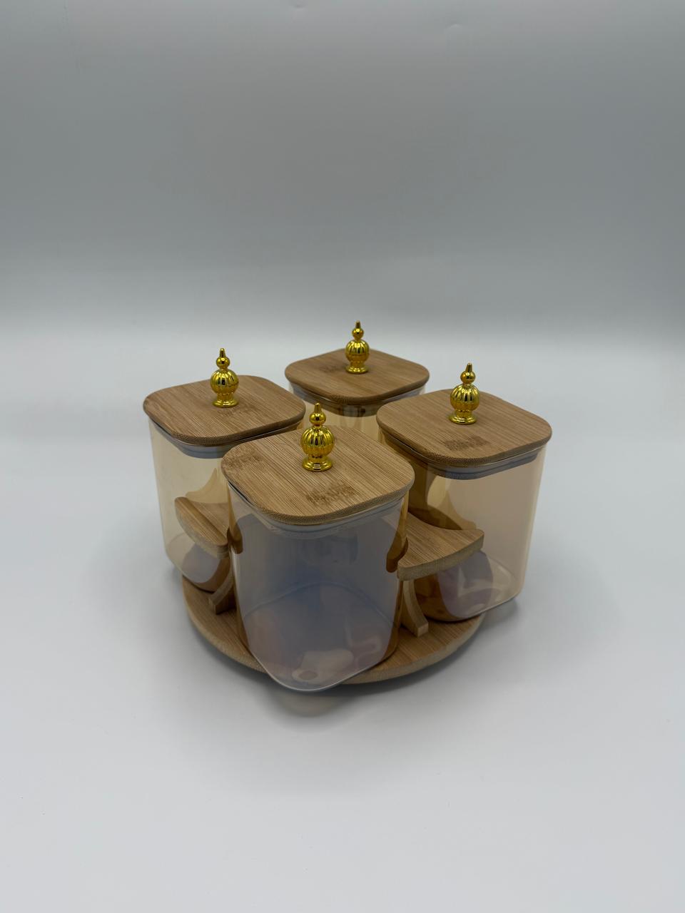 Rotating Gold Gourd Bamboo Jar Set