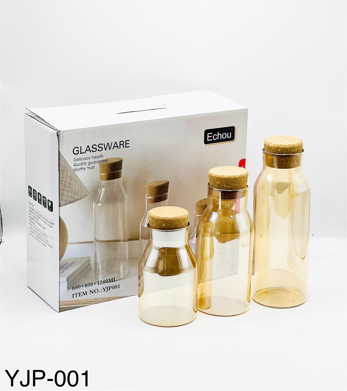 Golden Cork Glass Jar Set – 3 Pcs