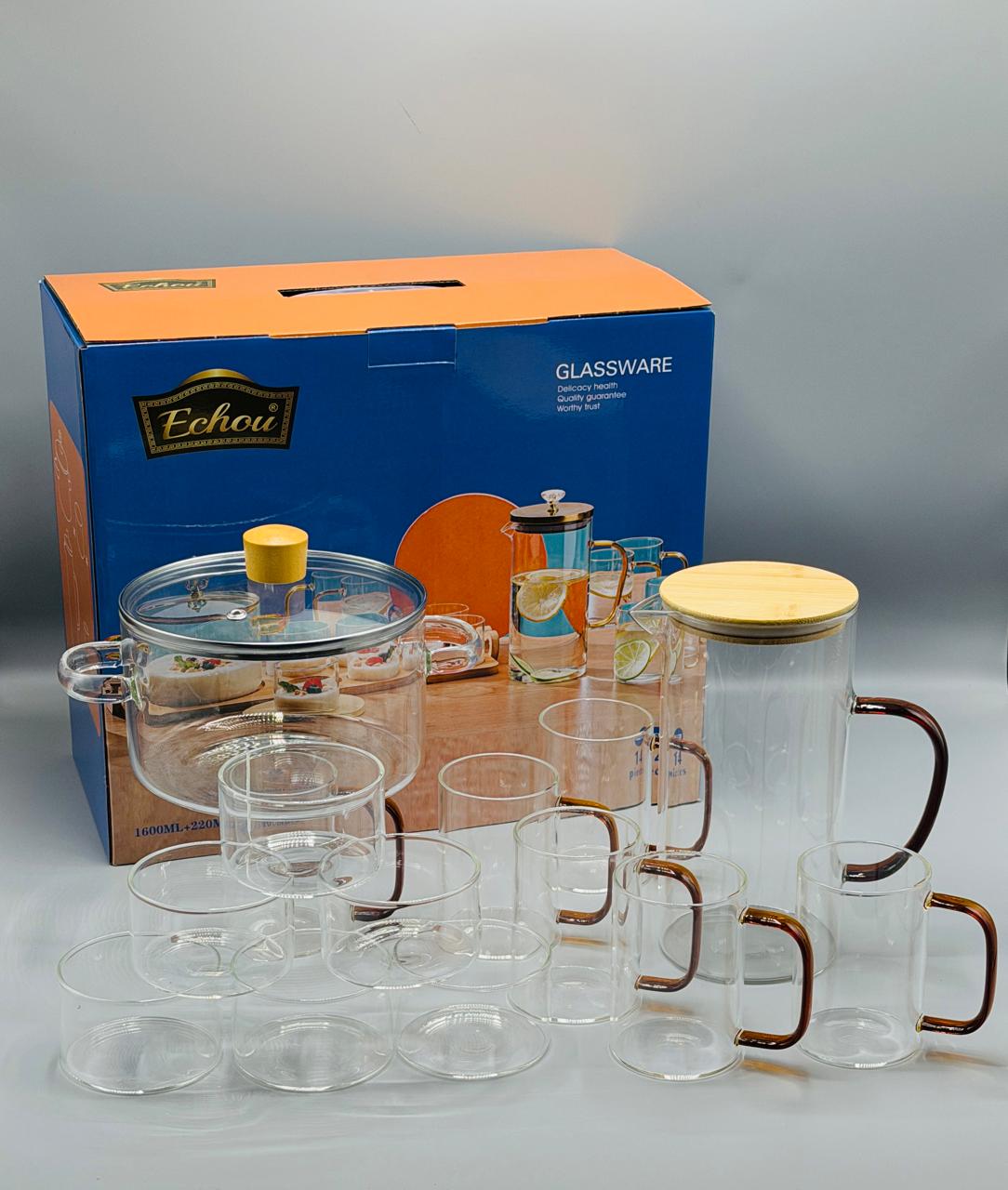Glass Pot & Water Set – 14 Pcs