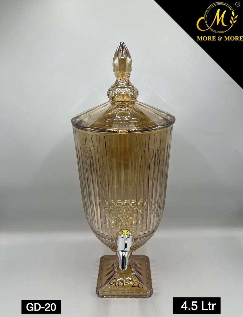 Amber Gold Glass Beverage Dispenser 4.5 Ltr with Stand & Tap – Luxury Ribbed Drink Dispenser for Juice, Water & Ramadan Serving