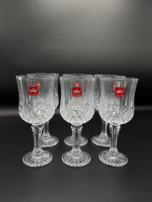Diamond Cut Gold Rim Wine Goblet Set – 6 Piece Stemmed Glasses (72-11)