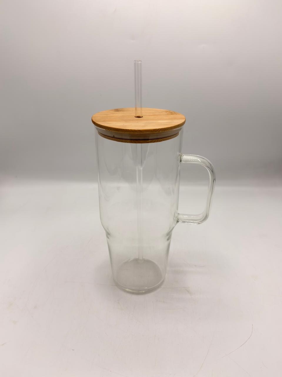 Glass Tumbler Travel Mug with Bamboo Lid & Glass Straw - (QCB-1200BB)