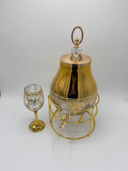 Gold Pear-Shaped Juice Dispenser & Goblet Set (6 Pcs) 17-10