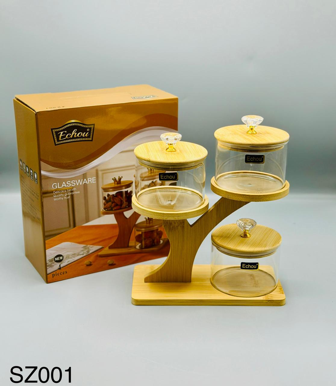 Classic Tray Glass Jar Set – 3 Pcs