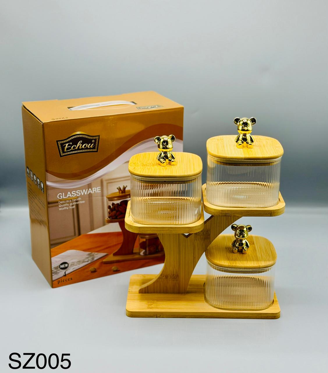 Royal Tray Glass Jar Set – 3 Pcs