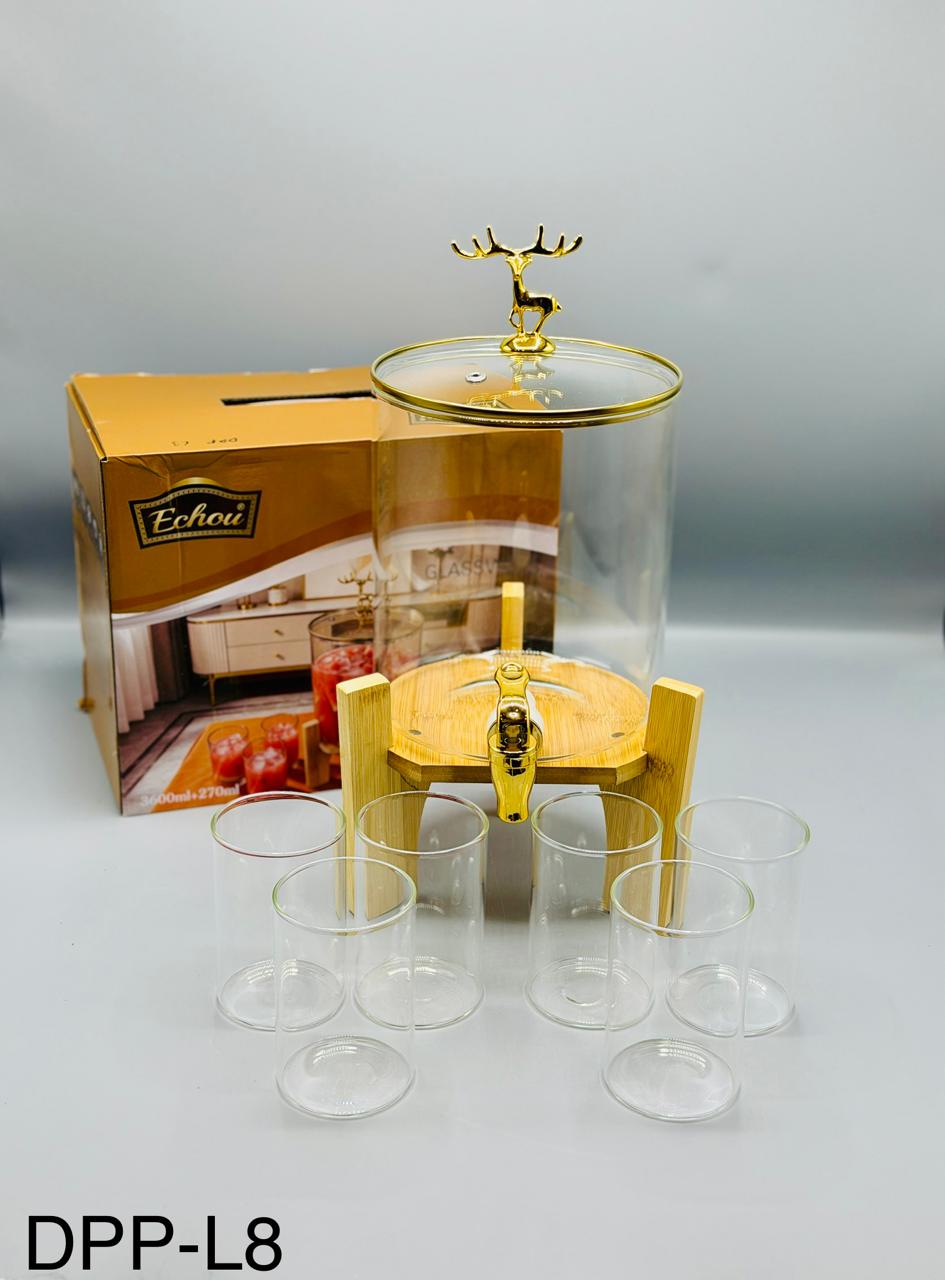 Grand Dispenser Set with Wooden Stand – 8 Pcs (3600ml)