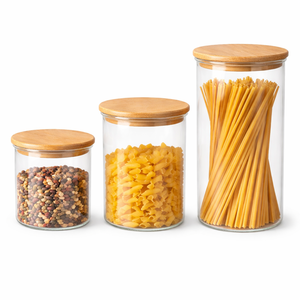 Clear Glass Storage Jar with Wooden Lid - MYK DEALS