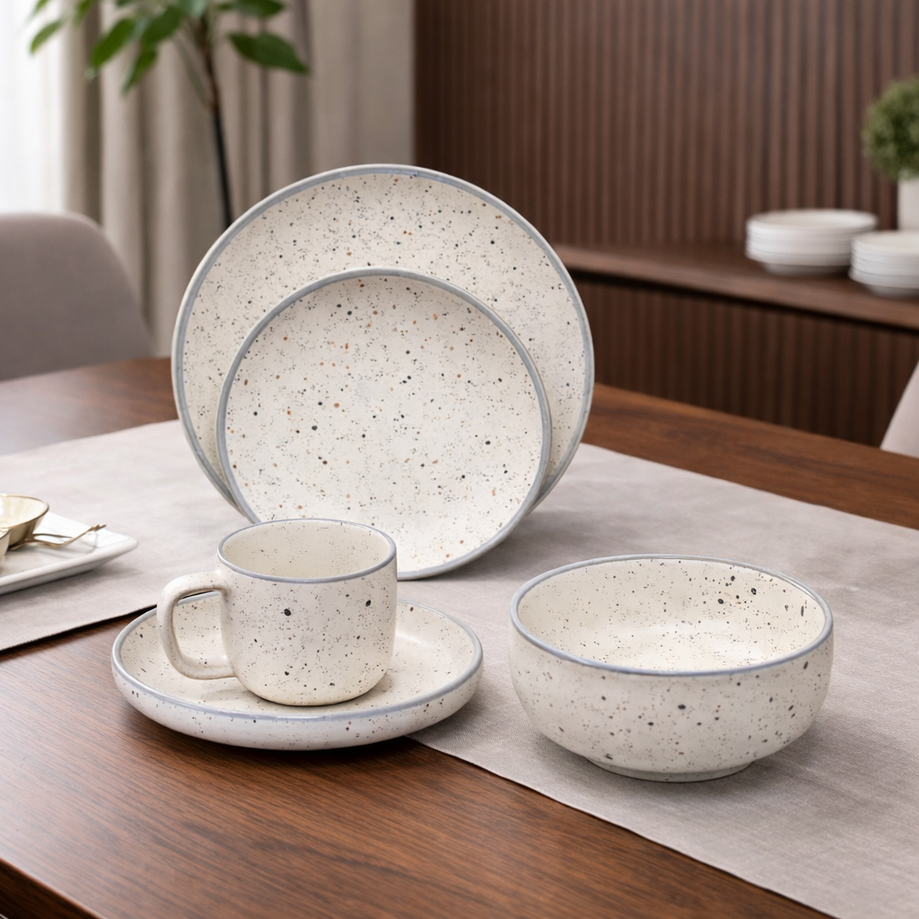24Pcs Ceramic Dinner Set - White Mozzaik Style