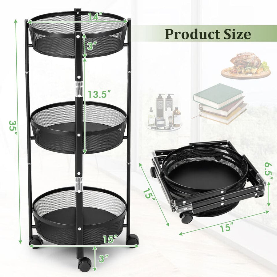 3 Layer Folding Storage Cart Trolley With Wheels