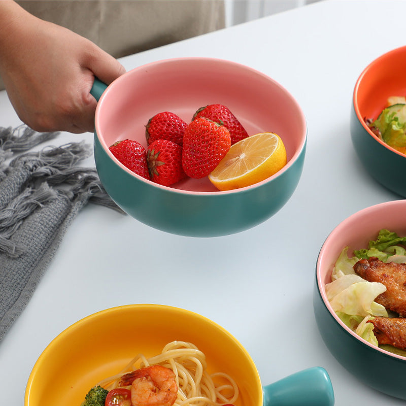 Danny Home Round Porcelain Baking Bowl With Handle