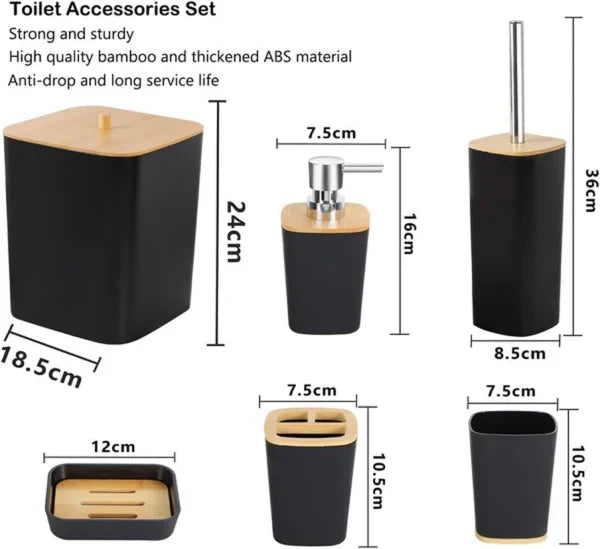 Premium Quality 6Pcs Bathroom Set - Black