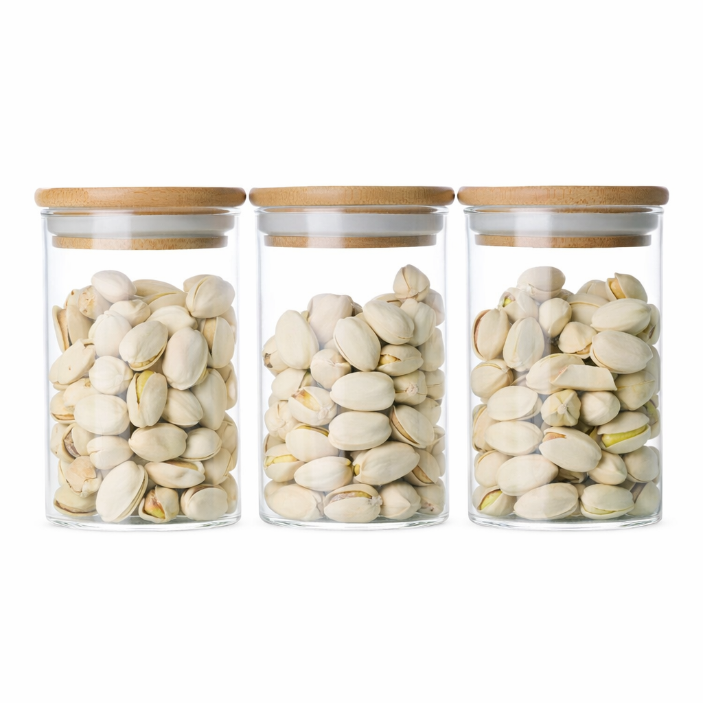 3-Piece Glass Storage Jar Set with Wooden Lids - MYK DEALS