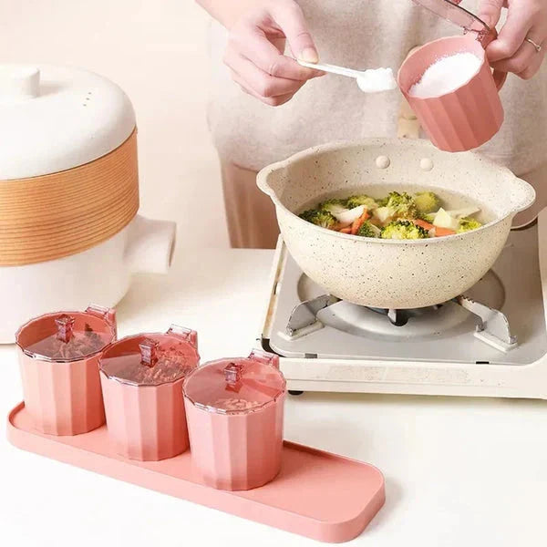 4 Pcs Spice Jars With Tray