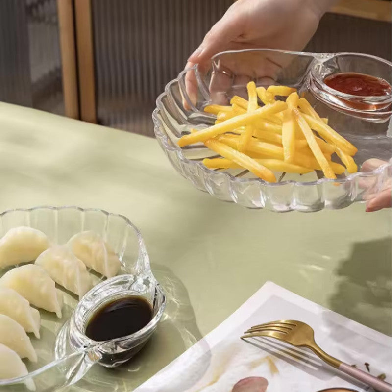 Transparent Shell Shaped Dumpling Dish, Stackable Heat Resistant Food Compartment Tray, Creative Dried Fruit Snack Plates