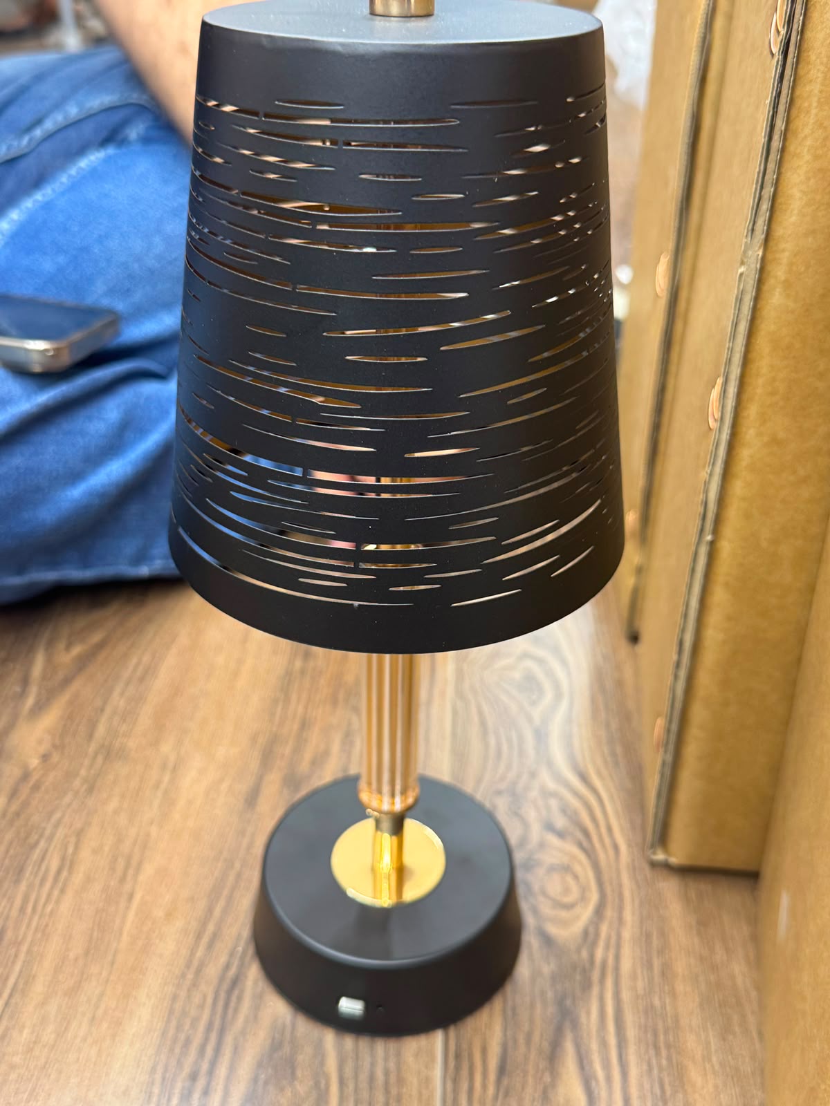 Aura Black & Gold Rechargeable Portable Table Lamp