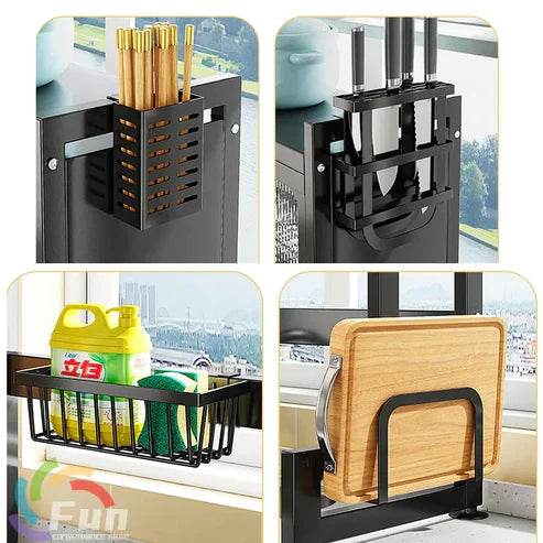 Over Sink Dish Drying Rack with Dust-Proof Cabinet Doors, 2 Tier Large Storage Kitchen Dish Drainer Rack Space Saver Shelf Holder, Above Sink Dish Racks with Utensil Holder, Knife Holder