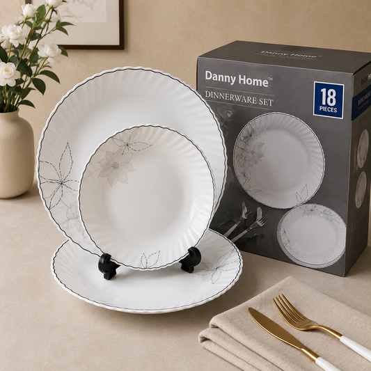 Danny Home Monochrome Floral 18-Piece Ceramic Dinner Set